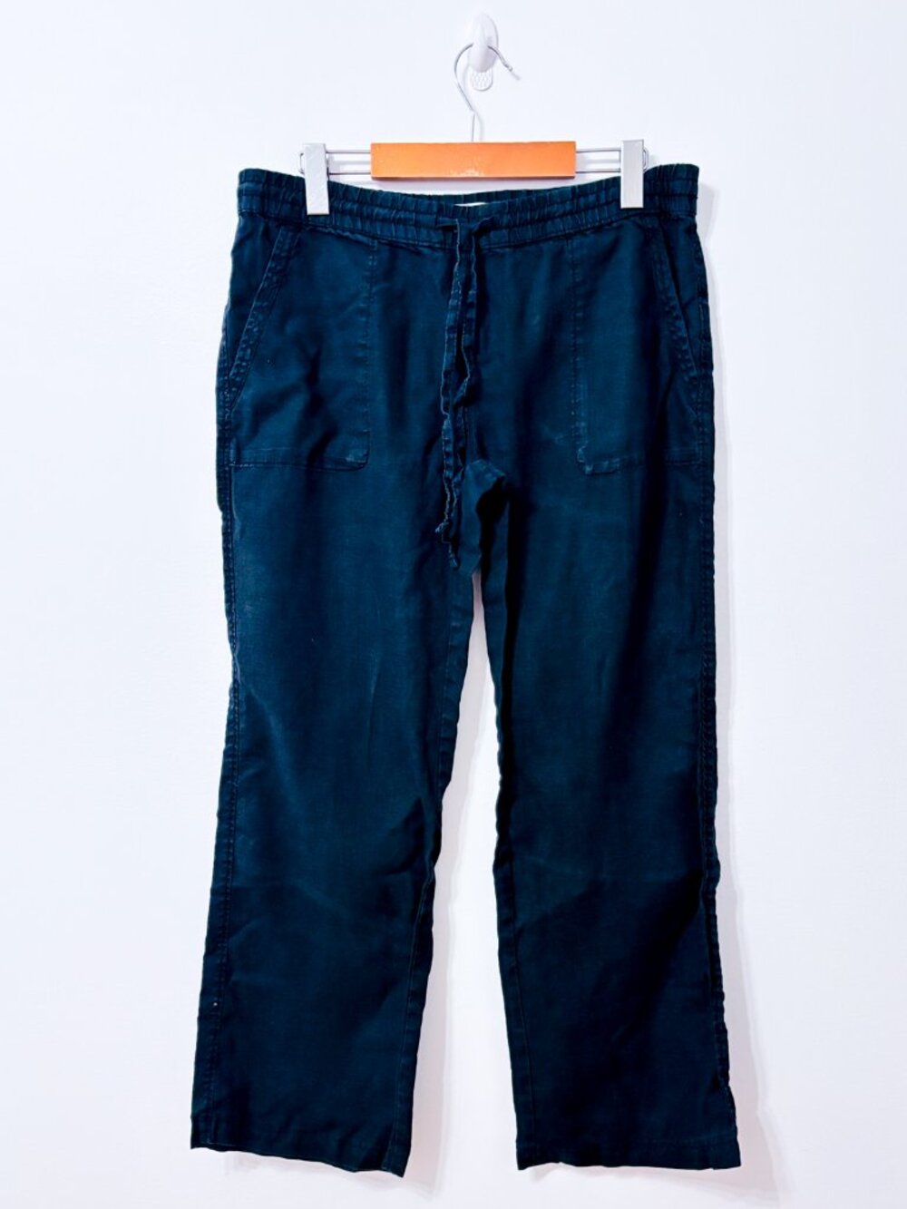 JOE FRESH Black Linen Pull On Drawstring Straight Leg Pants Size 2